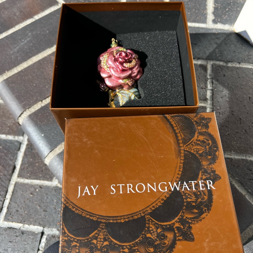 Jay Strongwater Pink Rose Christmas Ornament with Swarovski Crystals